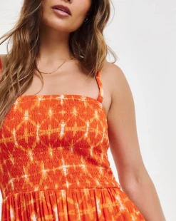 Shirred Bandeau Mini Beach Dress