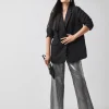 Silver Coated Metallic Wide Leg Jeans