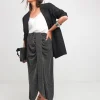 Silver Glitter Striped Jersey Midi Skirt