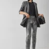 Silver Metallic Slim Leg Jeans