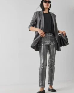 Silver Metallic Slim Leg Jeans