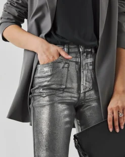 Silver Metallic Slim Leg Jeans