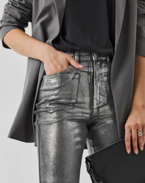 Silver Metallic Slim Leg Jeans