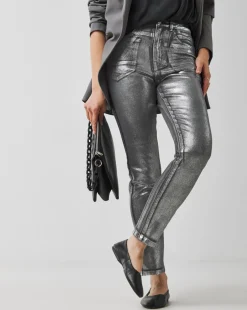 Silver Metallic Slim Leg Jeans