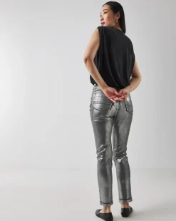 Silver Metallic Slim Leg Jeans