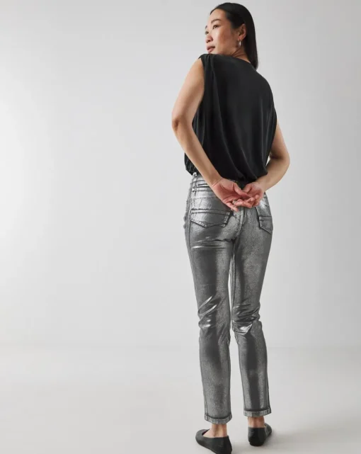 Silver Metallic Slim Leg Jeans