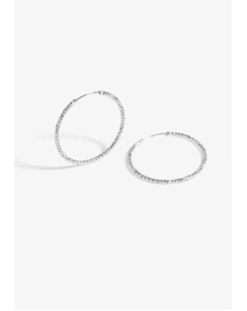 Simply Silver Cut Large Hoops