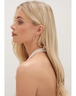 Simply Silver Cut Large Hoops