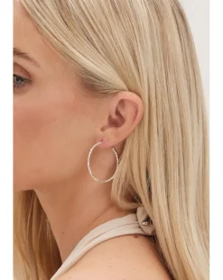 Simply Silver Cut Large Hoops