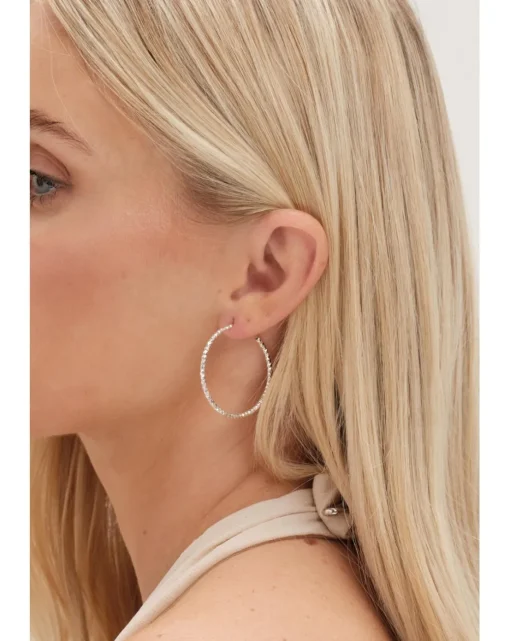 Simply Silver Cut Large Hoops