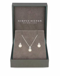 Simply Silver Sterling Silver 925 Freshwater Pearl Set - Gift Boxed