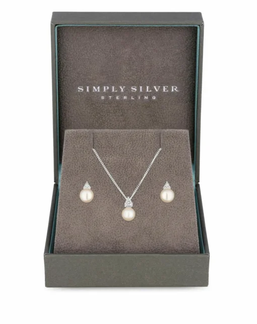 Simply Silver Sterling Silver 925 Freshwater Pearl Set - Gift Boxed