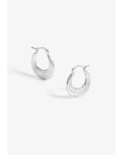 Simply Silver Sterling Silver 925 Polished Ribbed flat Hoop Earrings