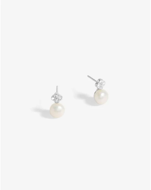 Simply Silver Sterling Silver 925 Cubic Zirconia Clover and Pearl Drop Studs