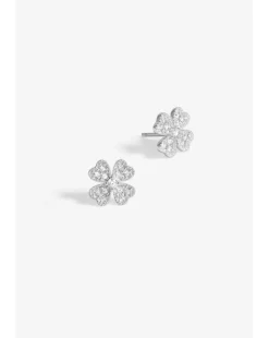 Simply Silver Sterling Silver 925 Cubic Zirconia Clover Large stud Earrings