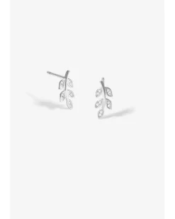 Simply Silver Sterling Silver 925 Cubic Zirconia Leaf Stud Earrings