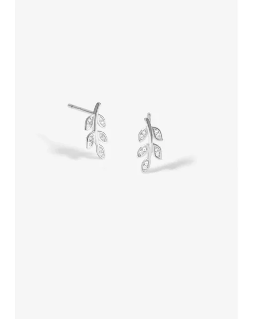 Simply Silver Sterling Silver 925 Cubic Zirconia Leaf Stud Earrings