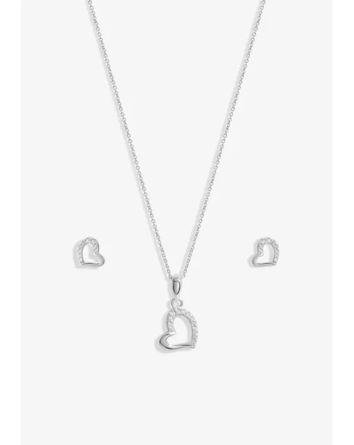 Simply Silver Sterling Silver 925 Polished Cubic Zirconia Heart Set- Gift Boxed