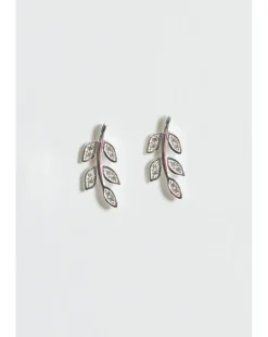 Simply Silver Sterling Silver 925 Cubic Zirconia Leaf Stud Earrings