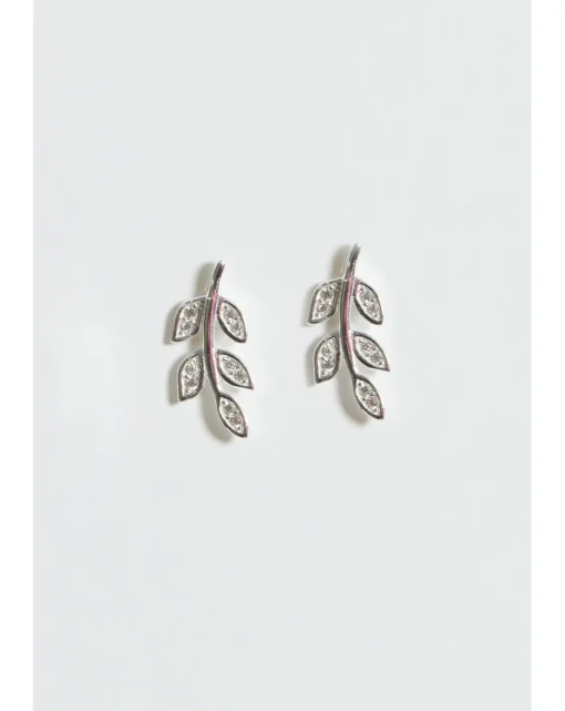 Simply Silver Sterling Silver 925 Cubic Zirconia Leaf Stud Earrings