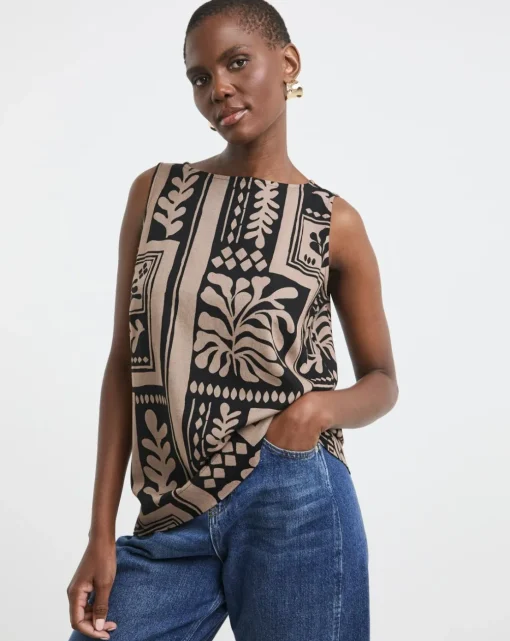 Slash Neck Linen Mix Shell Top