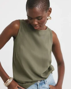 Slash Neck Linen Mix Shell Top