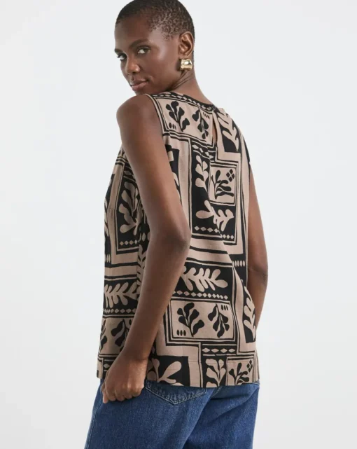Slash Neck Linen Mix Shell Top