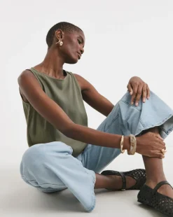 Slash Neck Linen Mix Shell Top