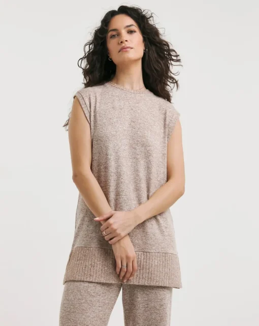 Sleeveless Crew Neck Cosy Longline Vest