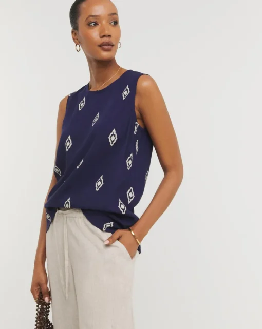 Sleeveless Linen Mix Shell Top