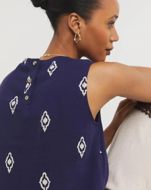 Sleeveless Linen Mix Shell Top