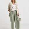 Soft Green Herringbone Wide Leg Trouser