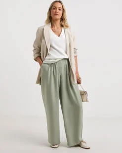 Soft Green Herringbone Wide Leg Trouser
