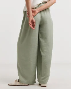Soft Green Herringbone Wide Leg Trouser