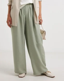Soft Green Herringbone Wide Leg Trouser
