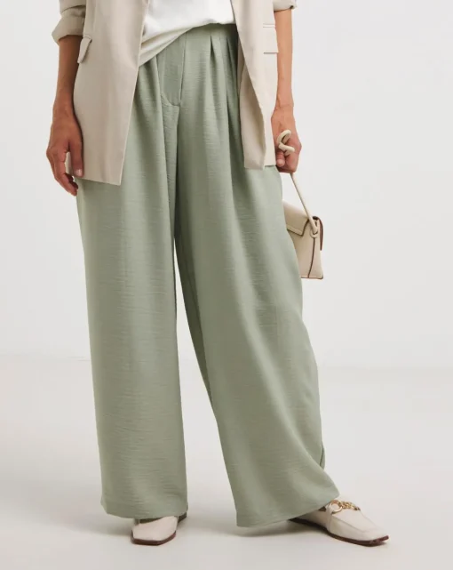 Soft Green Herringbone Wide Leg Trouser