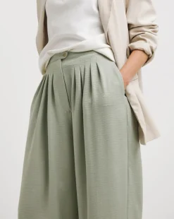 Soft Green Herringbone Wide Leg Trouser
