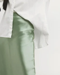 Soft Green Satin Slip Maxi Skirt