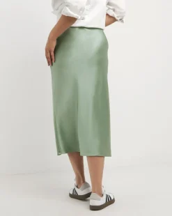 Soft Green Satin Slip Maxi Skirt