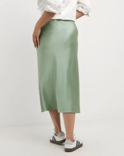 Soft Green Satin Slip Maxi Skirt