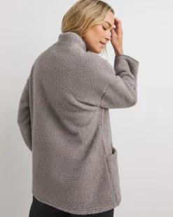 Soft Grey Borg Longline Quarter Zip Jacket