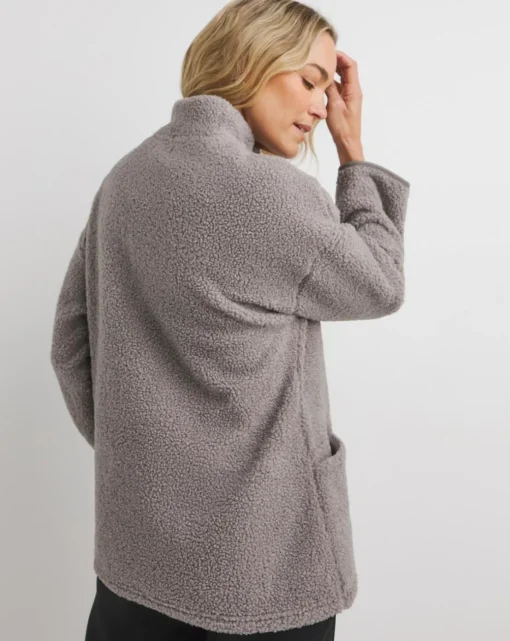 Soft Grey Borg Longline Quarter Zip Jacket