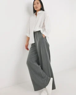 Soft Pull On Grey Pinstripe Wide Leg Trousers