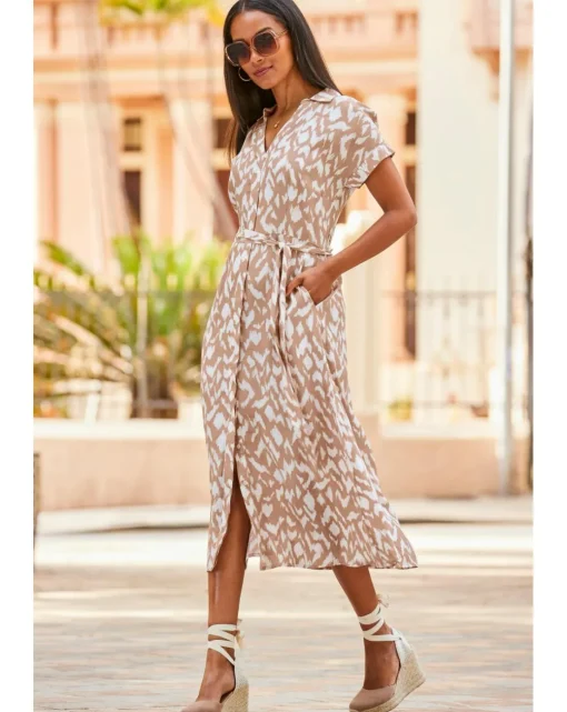 Sosandar Abstract Print Belted Shirt Dress