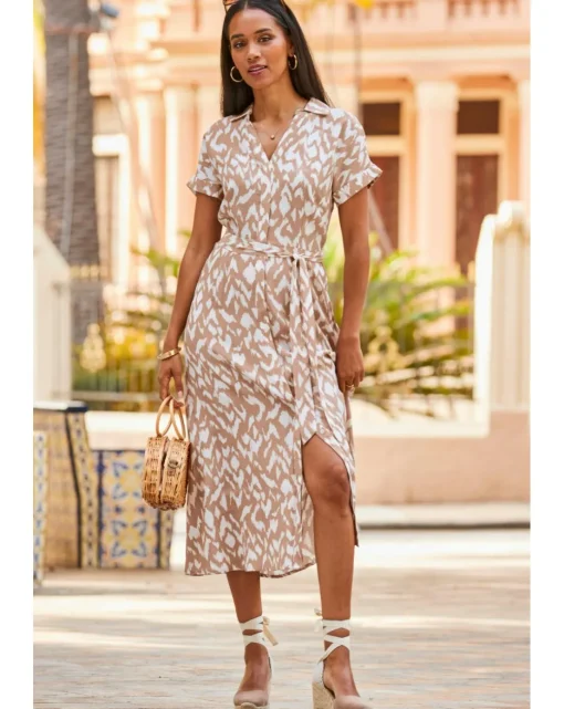 Sosandar Abstract Print Belted Shirt Dress