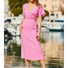 Sosandar Angel Sleeve Wrap Linen Buckle Detail Midi Dress