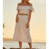 Sosandar Broderie Bardot Belted Midi Dress