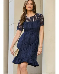 Sosandar Geo Lace Fit & Flare Dress