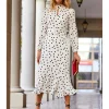 Sosandar Ivory and Black Spot Print Keyhole Detail Belted Fit and Flare Dress