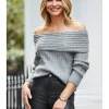 Sosandar Mixed Rib Bardot Neck